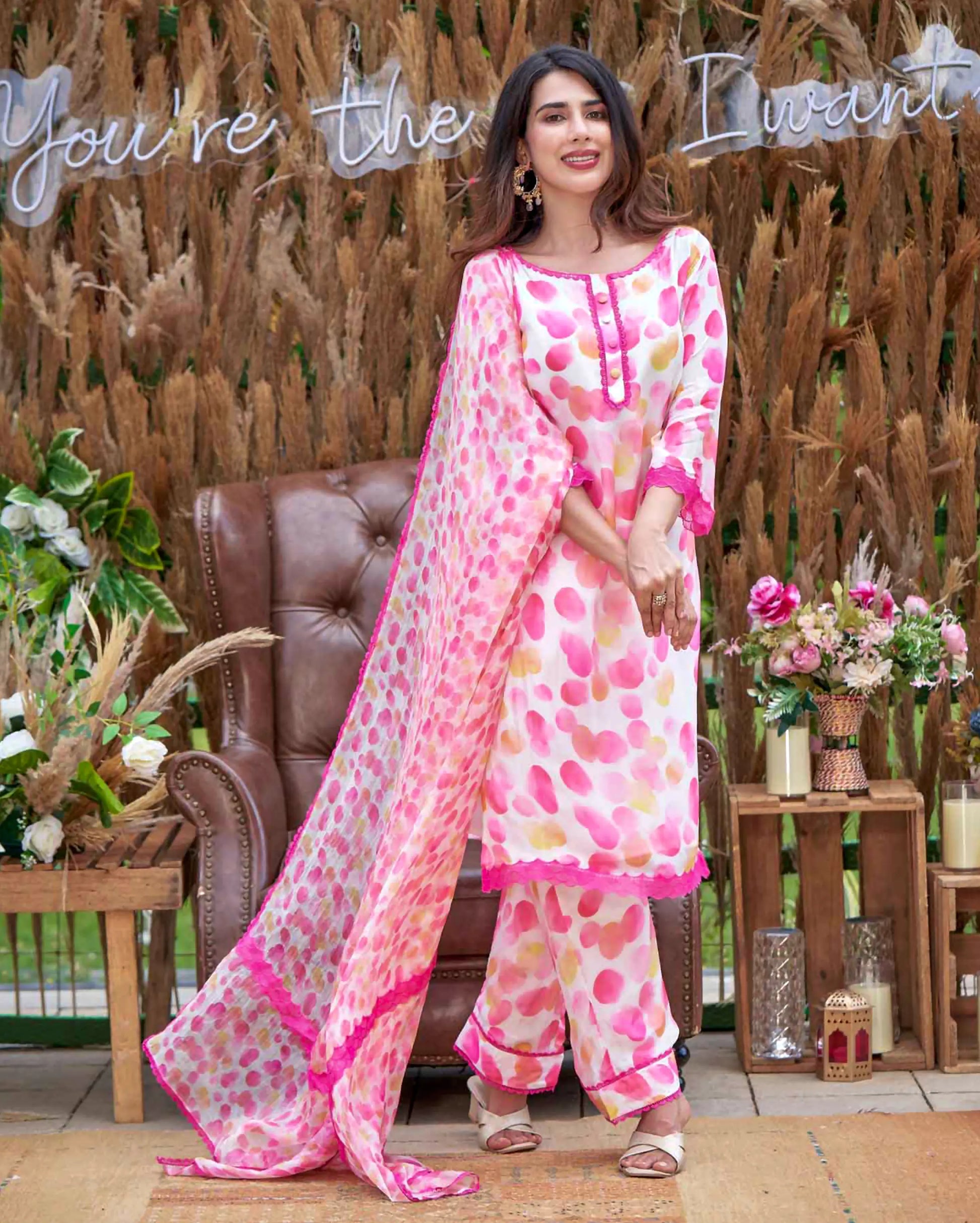 Riddhi White Printed Silk Suit Set My Store