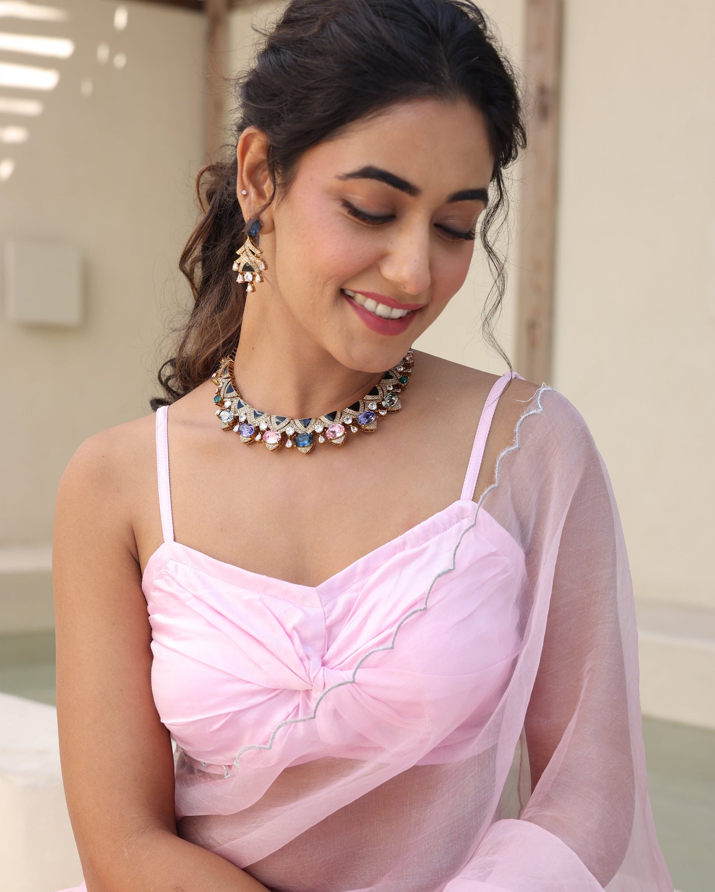 Saanjh Pink Satin Blouse My Store