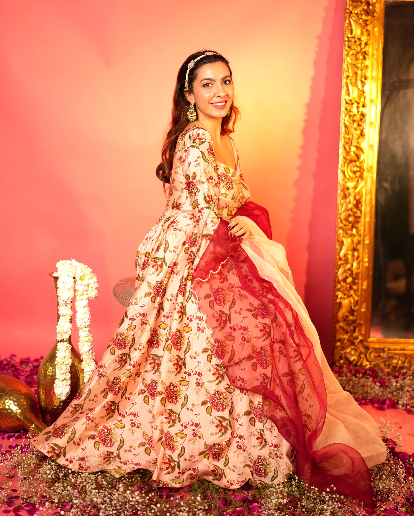 Draksha Peach Printed Chanderi Suit Set My Store