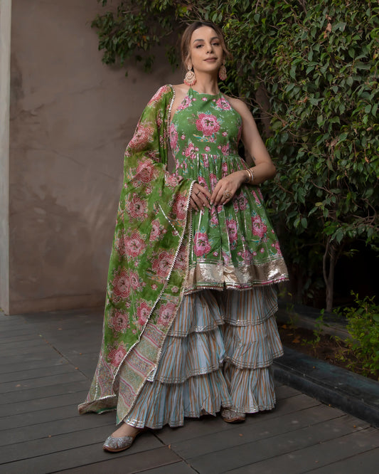 Secret Garden Handblock Gota Sharara Set My Store