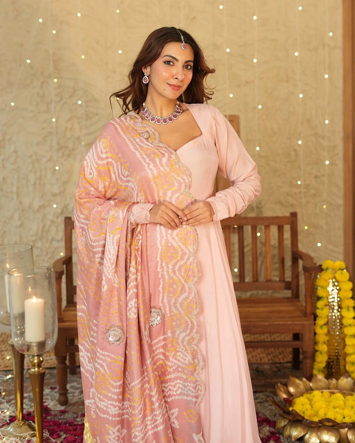 Utsav Pink Bandhani Silk Suit Set My Store