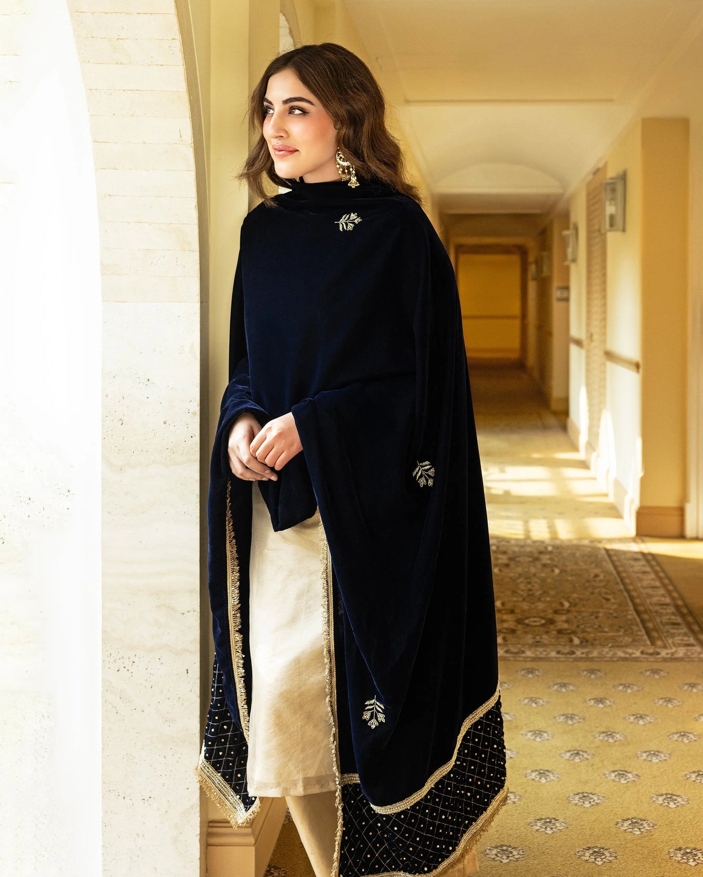 Badshahi Navy Solid Velvet Shawl My Store