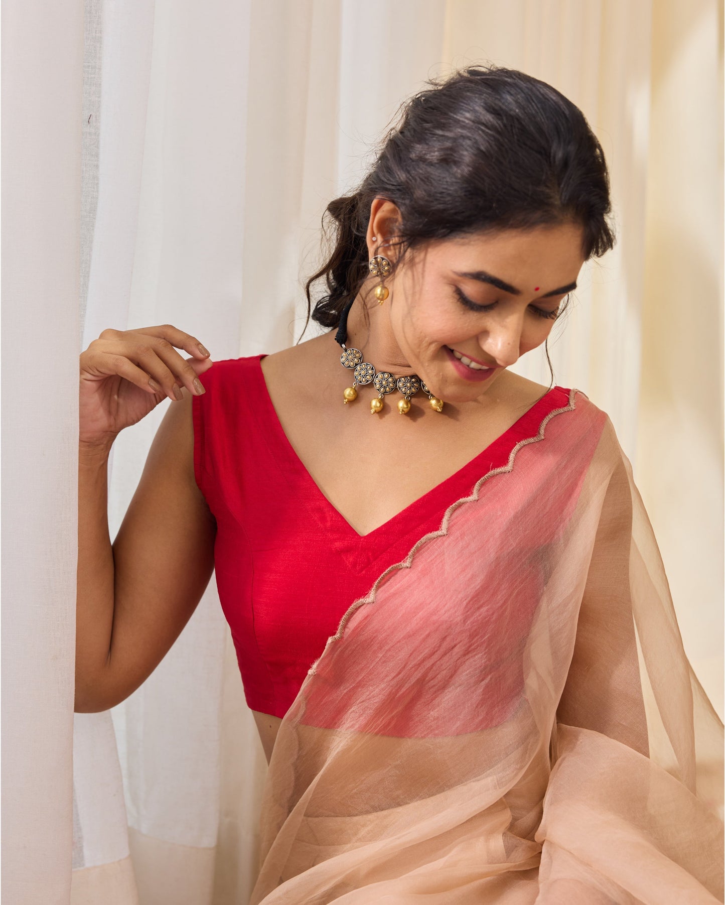 Cherry Chic Red Silk Sleeveless Blouse My Store