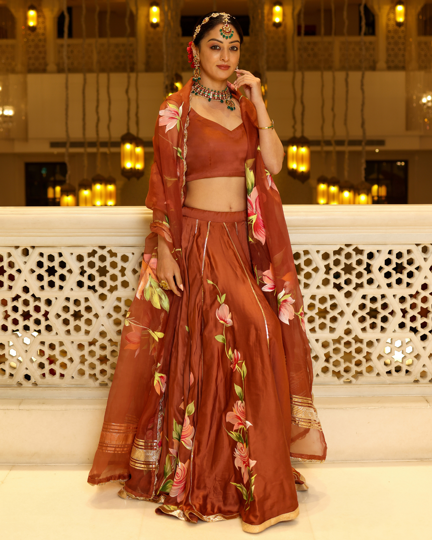 Glazed Ginger Handpainted Lehenga Set My Store