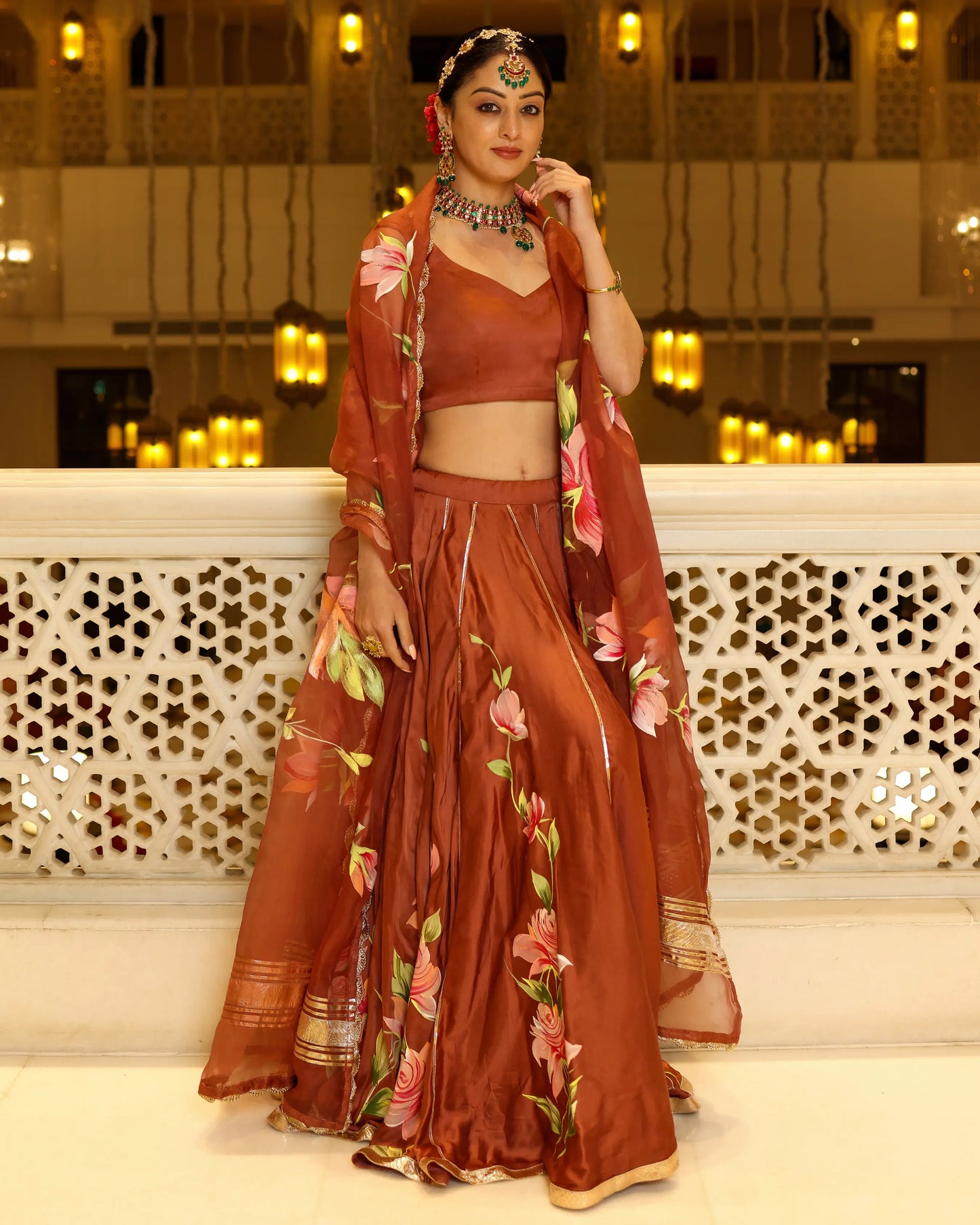 Glazed Ginger Handpainted Lehenga Set My Store