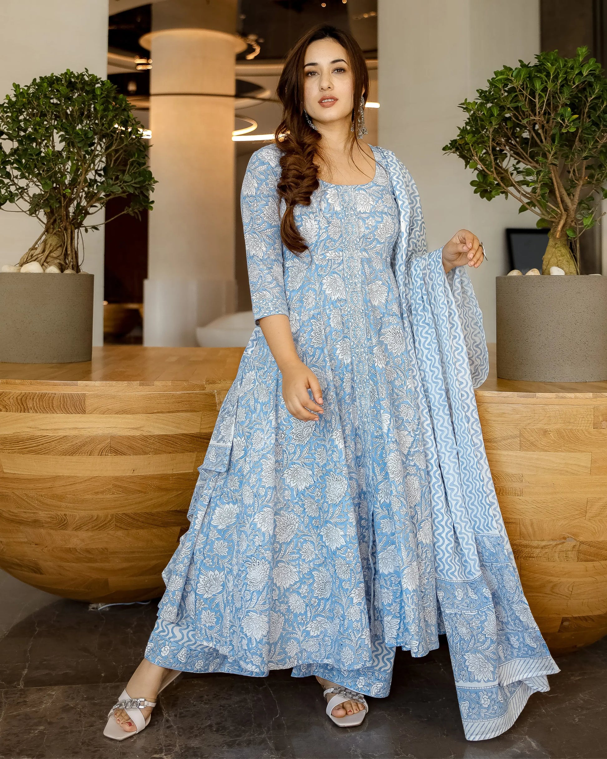 Cornflower Blue Handblock Suit Set My Store