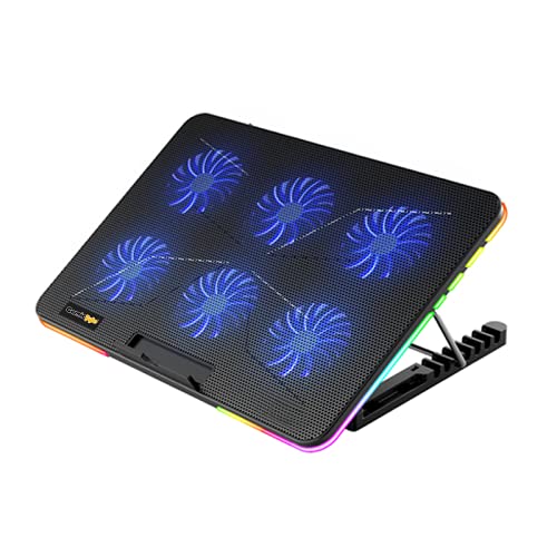 Cosmic Byte Hydroid RGB Cooling Pad with 6 Fans, 60mm Fan Size, Mobile Holder, 7 Levels Height Adjustment, Upto 15" Laptops Black