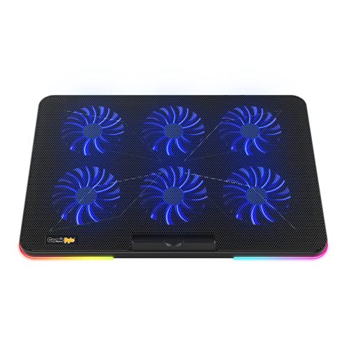 Cosmic Byte Hydroid RGB Cooling Pad with 6 Fans, 60mm Fan Size, Mobile Holder, 7 Levels Height Adjustment, Upto 15" Laptops Black