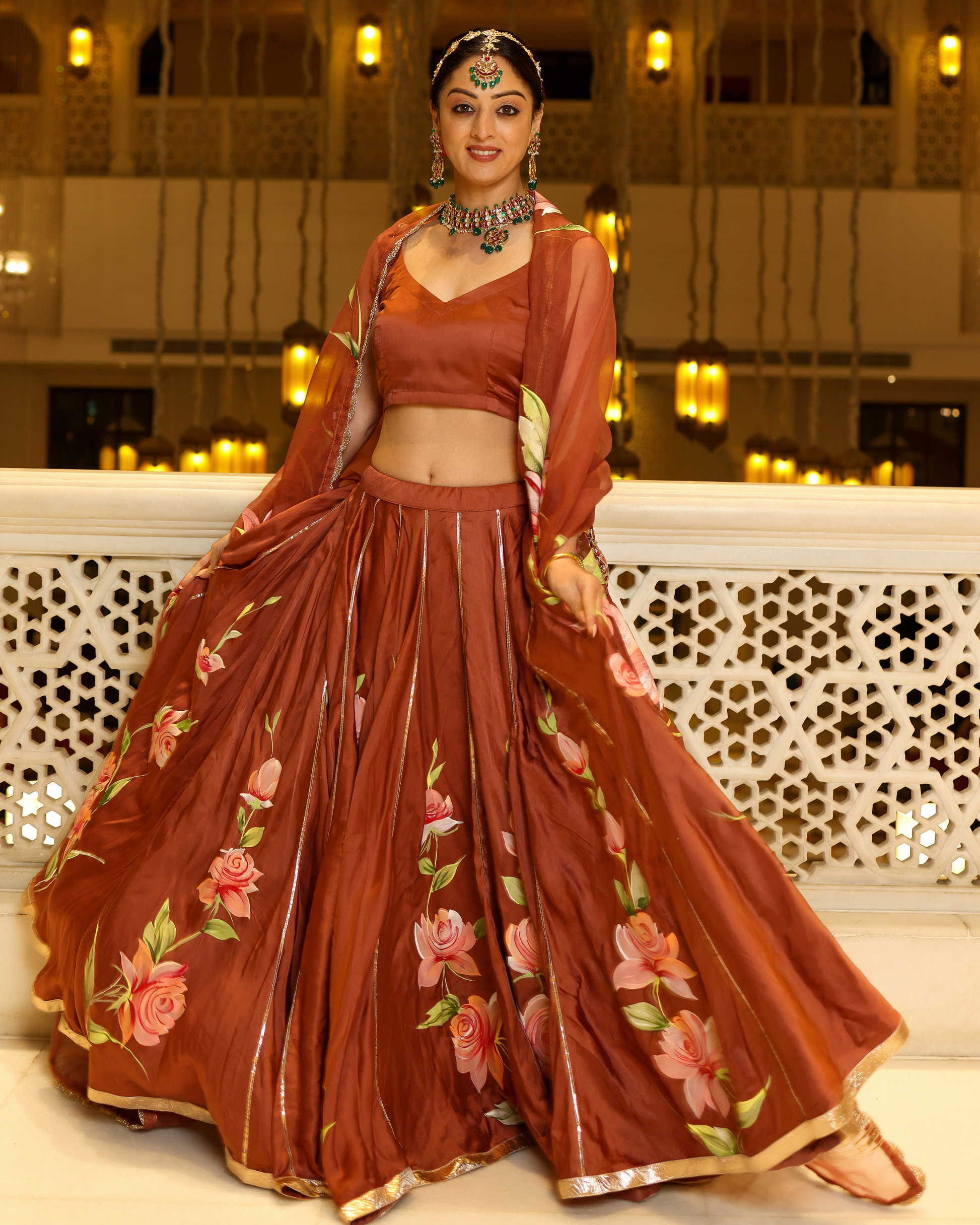 Glazed Ginger Handpainted Lehenga Set My Store