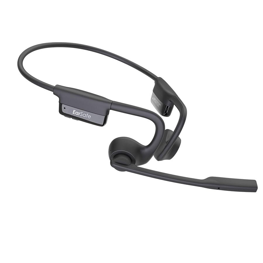 NG EarSafe Comm  Open Ear Air Conduction Headphones with Mic & Noise Cancelling Boom Mic  Mute Button  17+ Hrs Battery  Type-C Fast Charging  Open Ear Headphones for Work & Calls