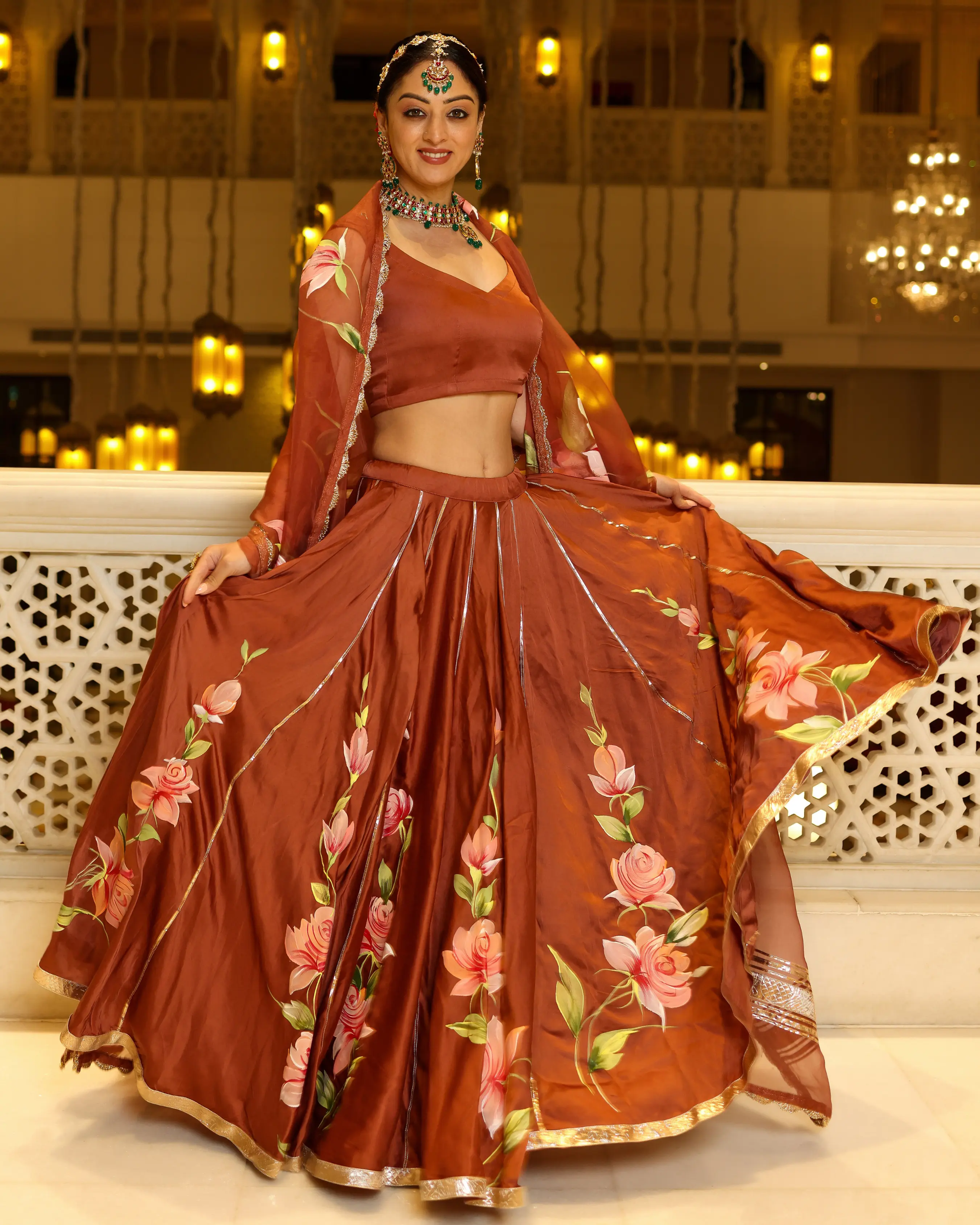 Glazed Ginger Handpainted Lehenga Set My Store