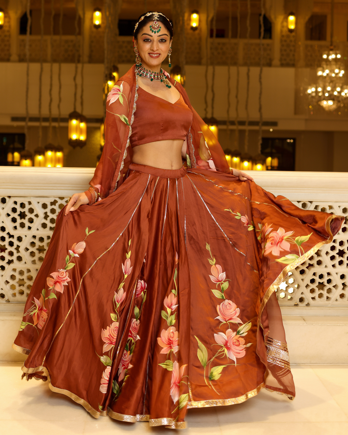 Glazed Ginger Handpainted Lehenga Set My Store