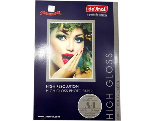 Desmat Inkjet Photo Paper 130 GSM A4  (50 SHEETS) GLOSSY PAPER  A4 PG 130 50S