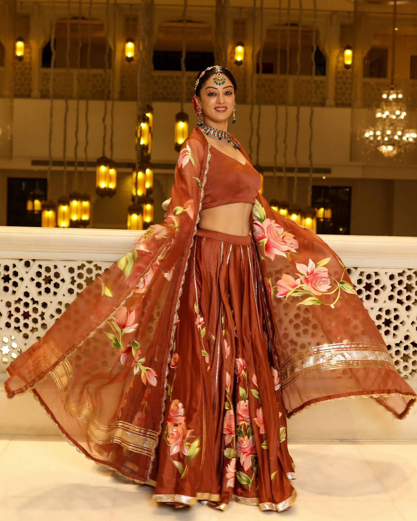 Glazed Ginger Handpainted Lehenga Set My Store
