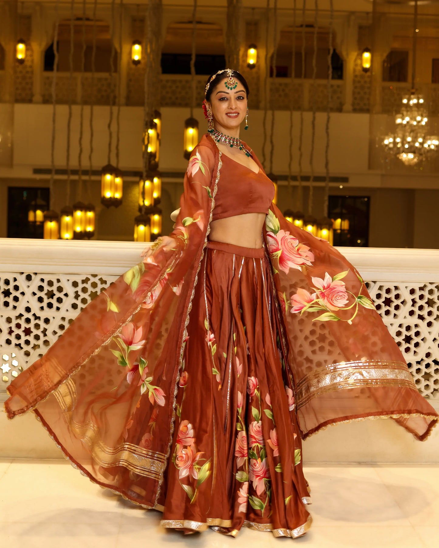 Glazed Ginger Handpainted Lehenga Set My Store