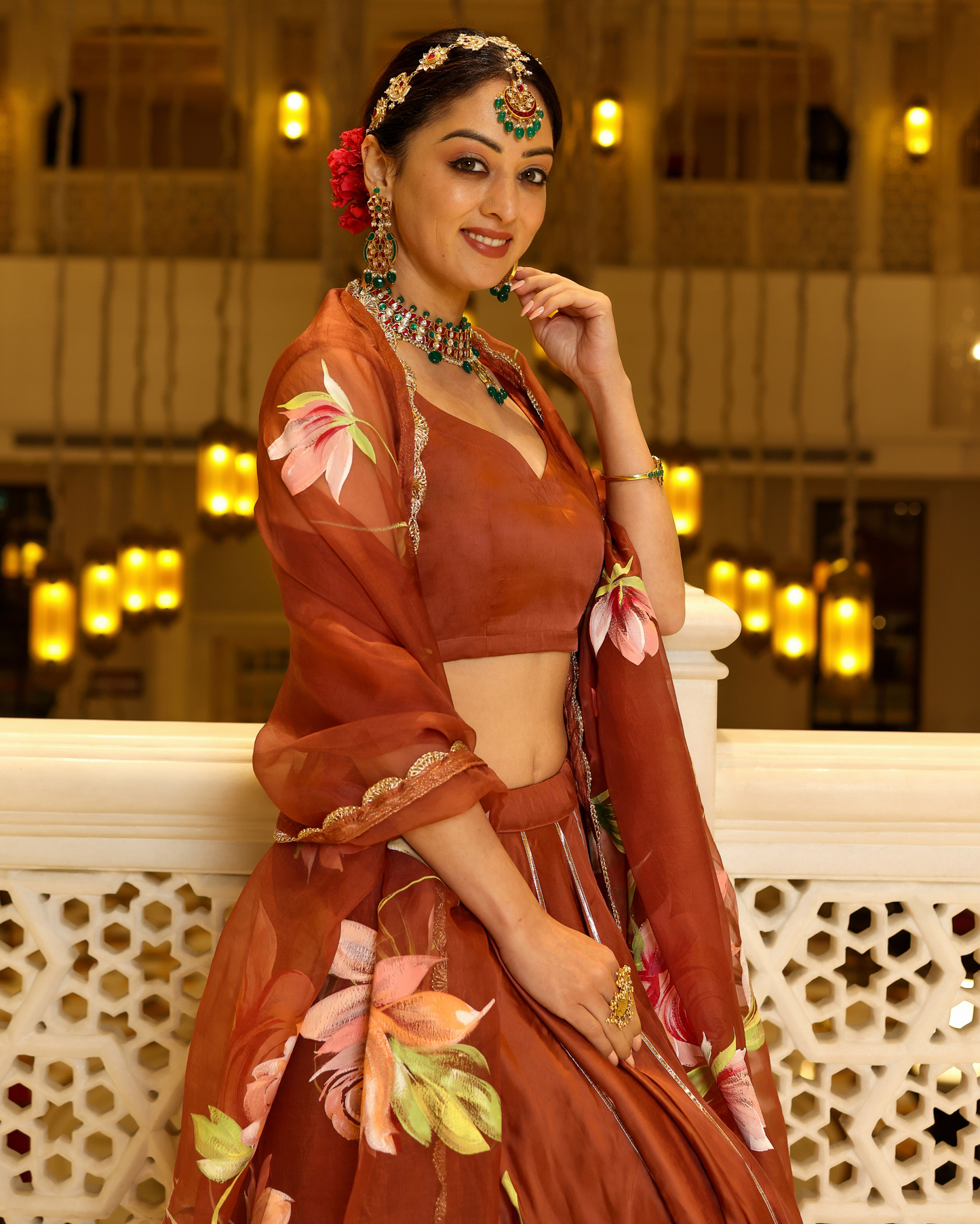 Glazed Ginger Handpainted Lehenga Set My Store