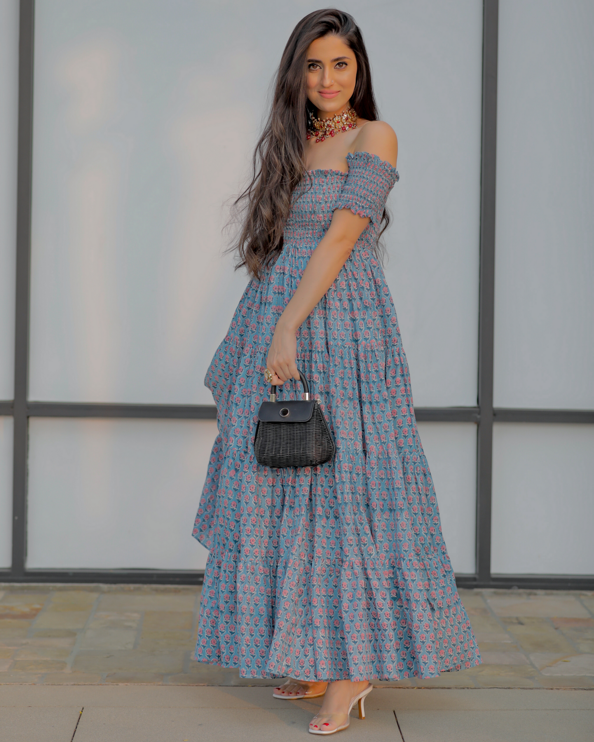 Iris Blue Smocked Cotton Dress My Store