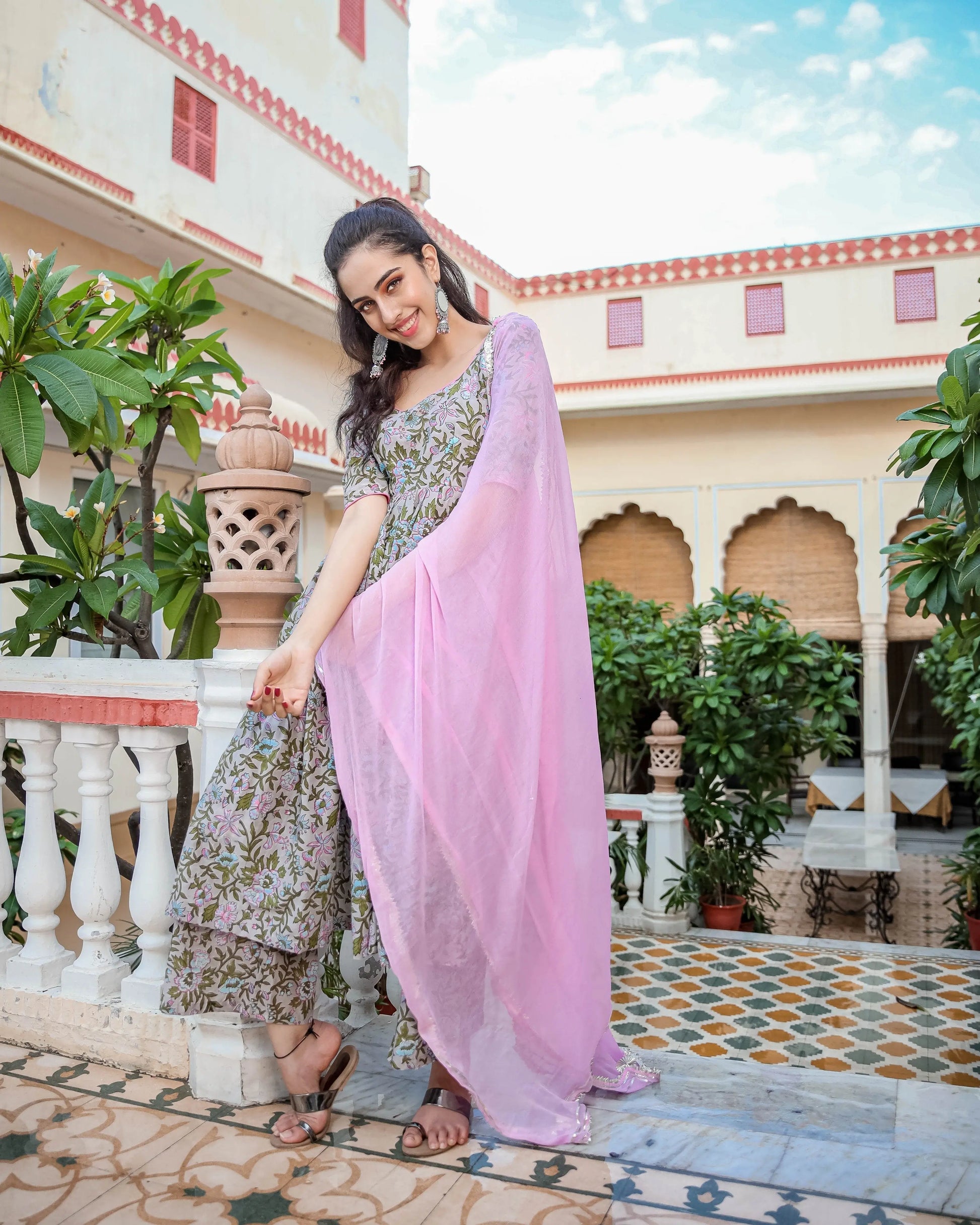 Pink Mermaid Handblock Suit Set My Store