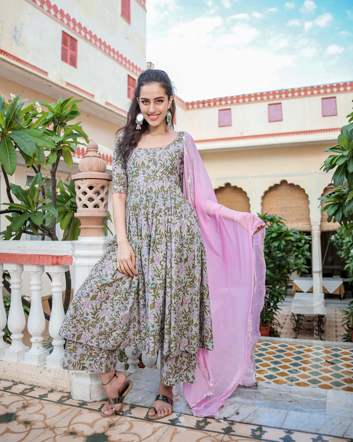 Pink Mermaid Handblock Suit Set My Store