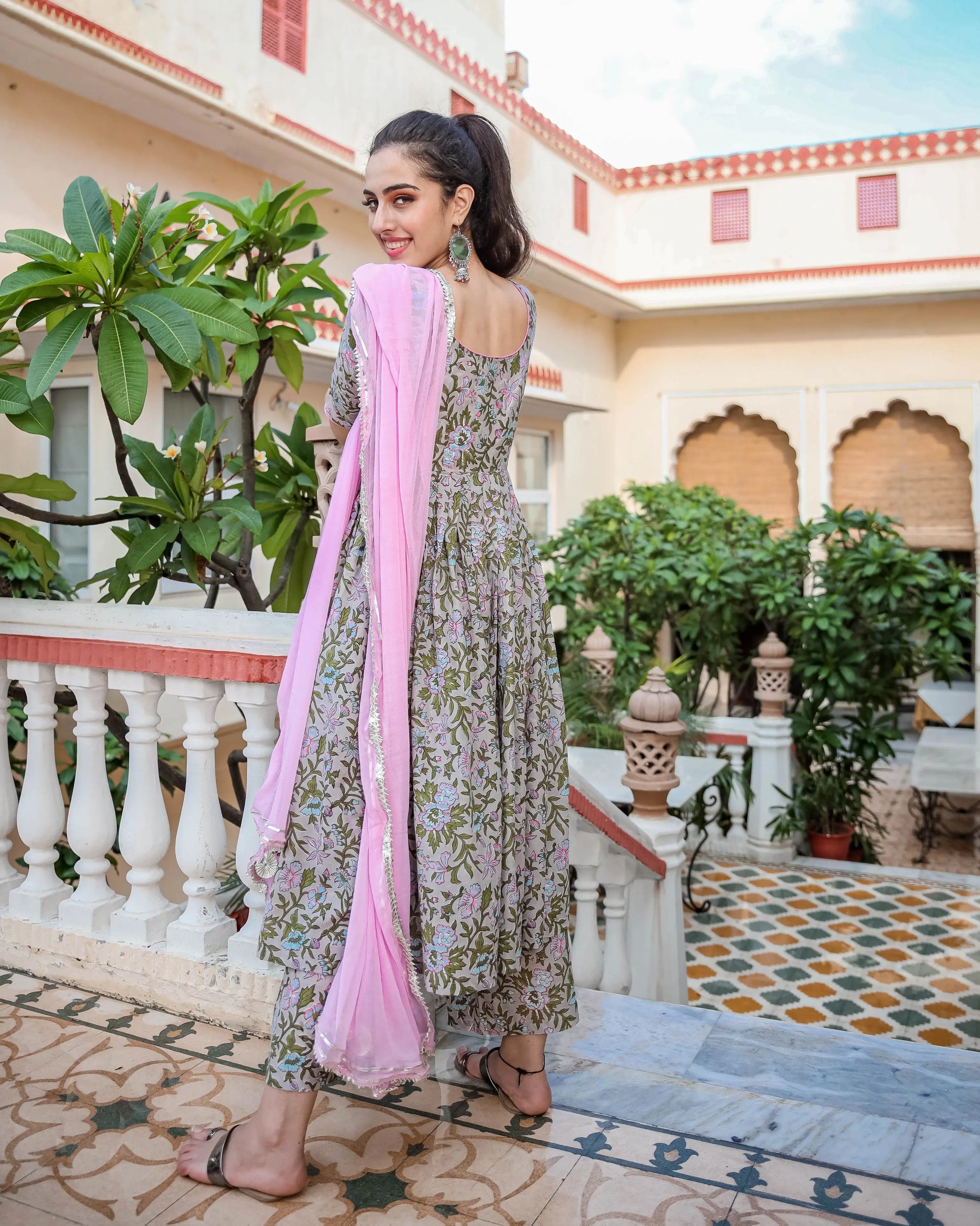 Pink Mermaid Handblock Suit Set My Store