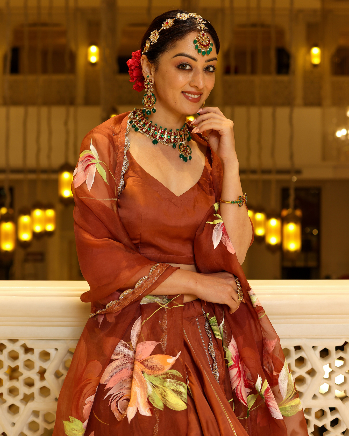 Glazed Ginger Handpainted Lehenga Set My Store