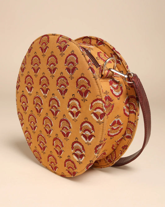 Mustard Yellow Cotton Blockprinted Sling Bag My Store