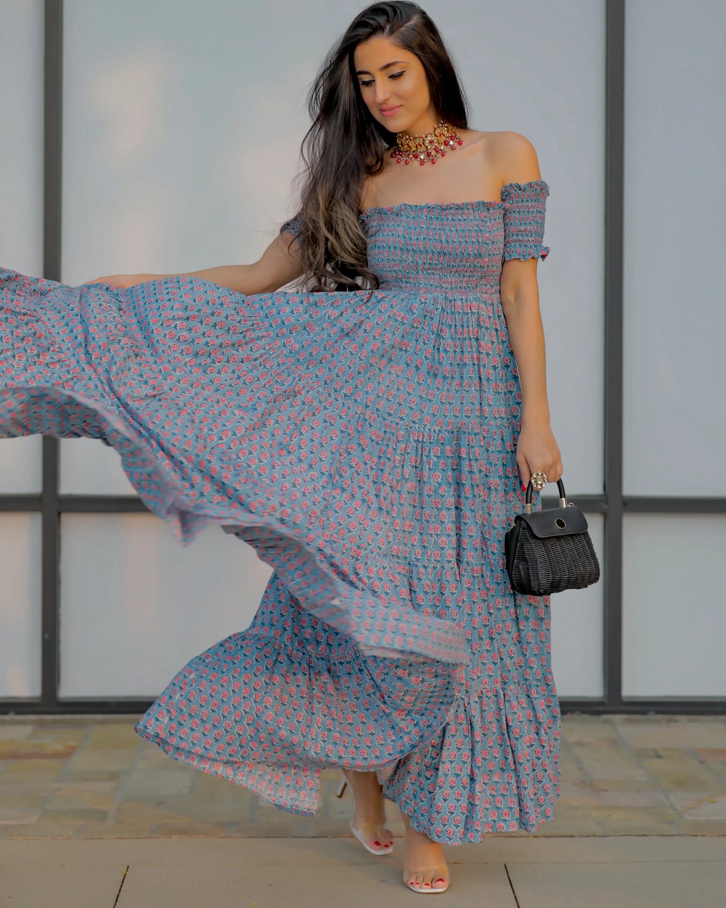 Iris Blue Smocked Cotton Dress My Store