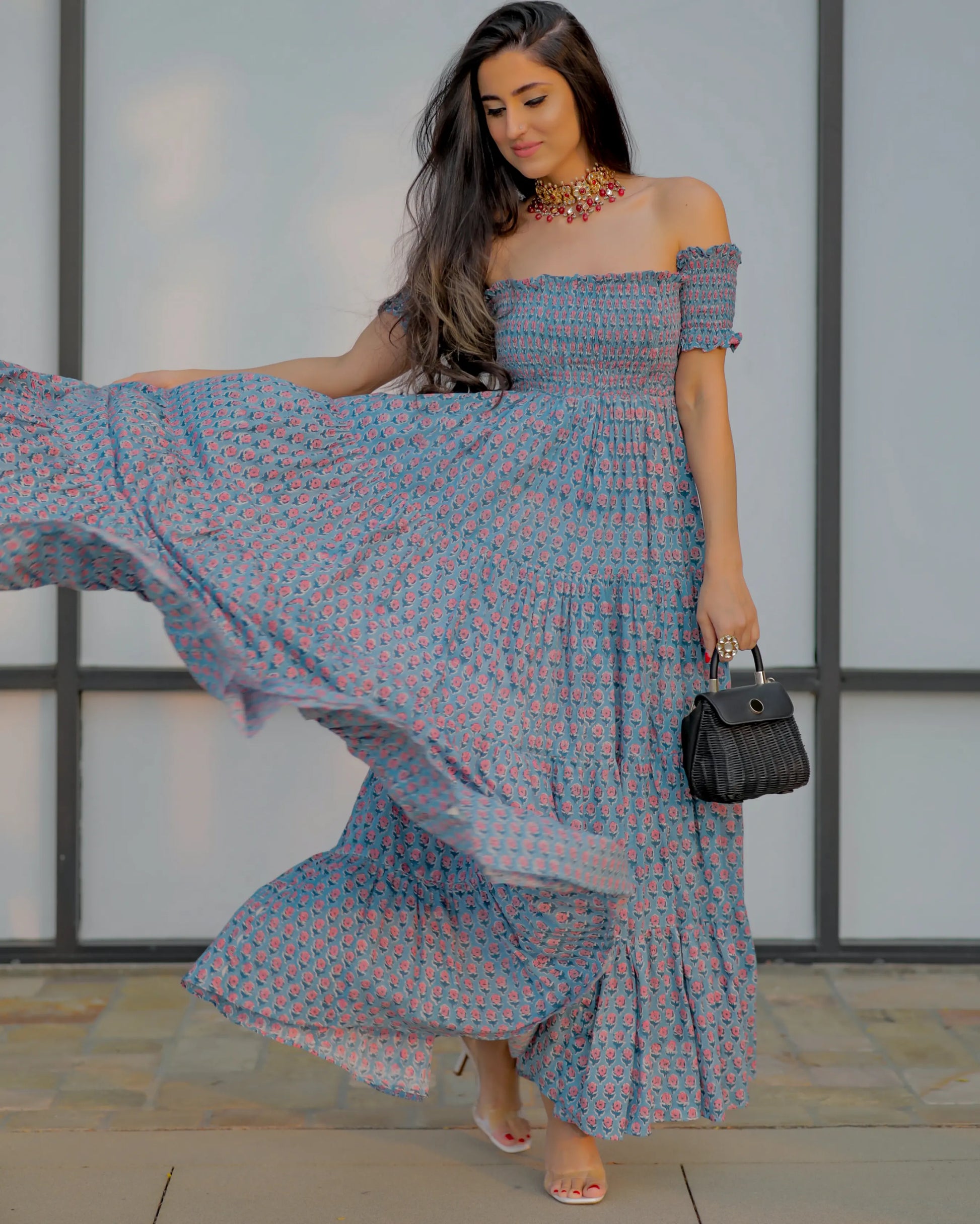 Iris Blue Smocked Cotton Dress My Store