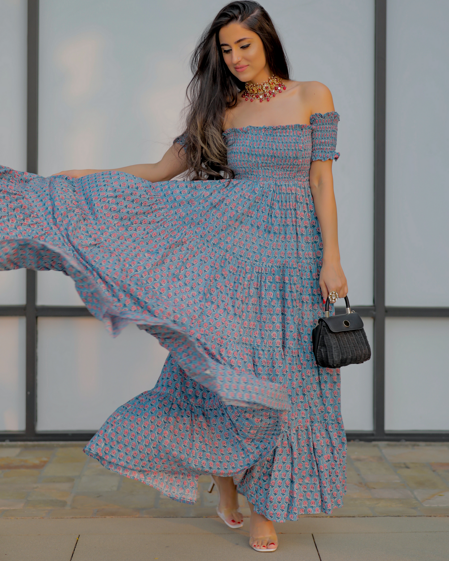 Iris Blue Smocked Cotton Dress My Store