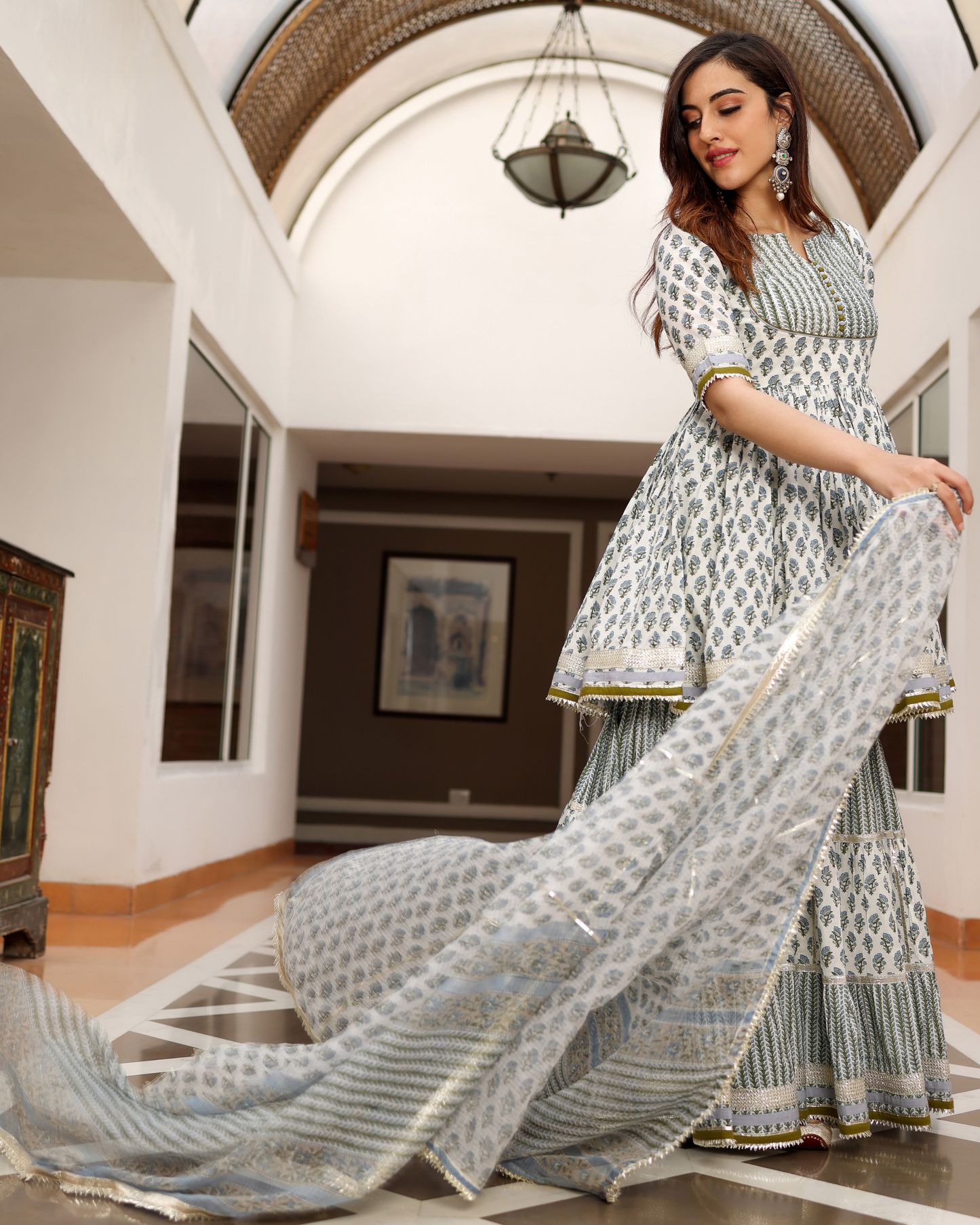 Blue Ciara Handblock Sharara Set My Store