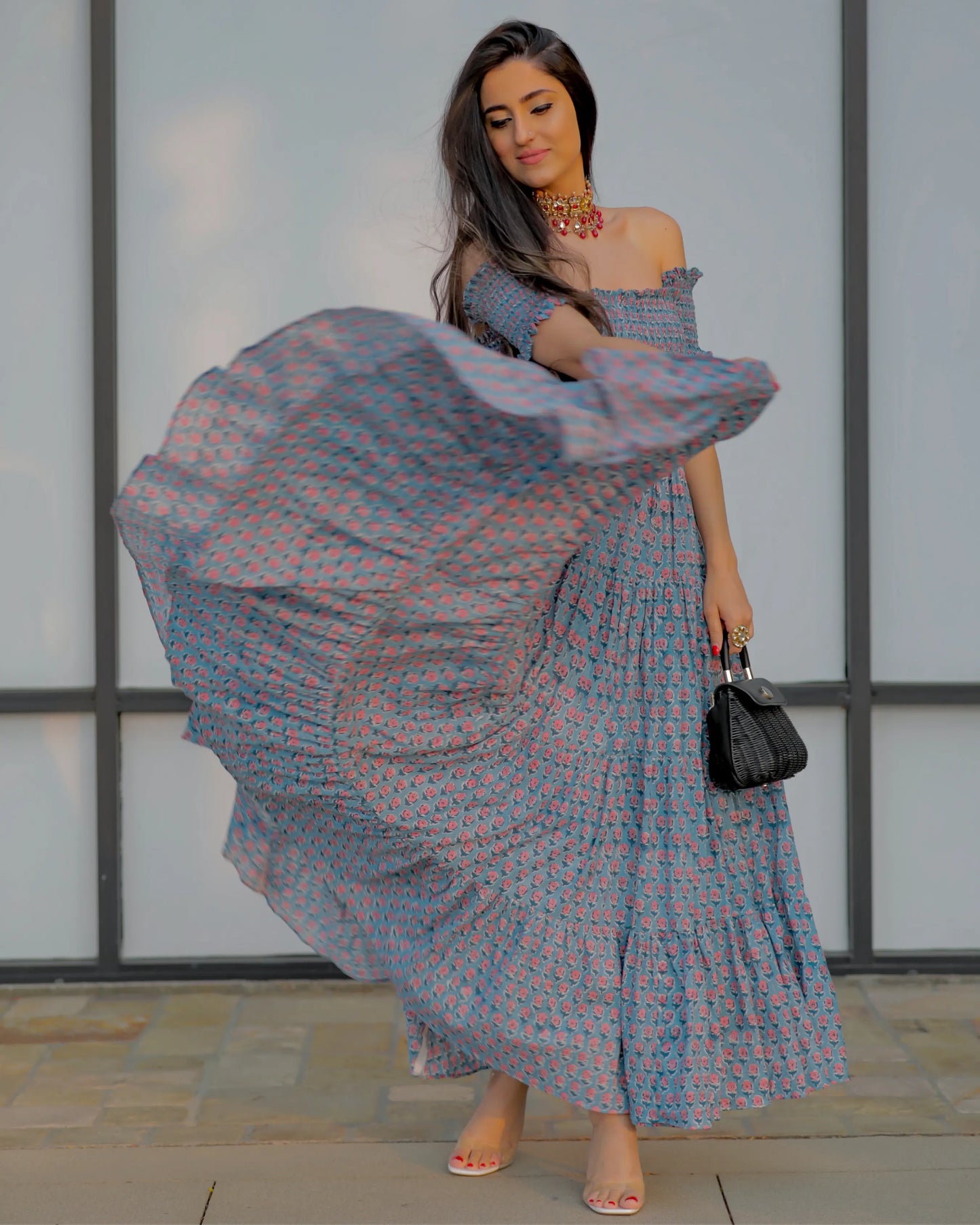 Iris Blue Smocked Cotton Dress My Store