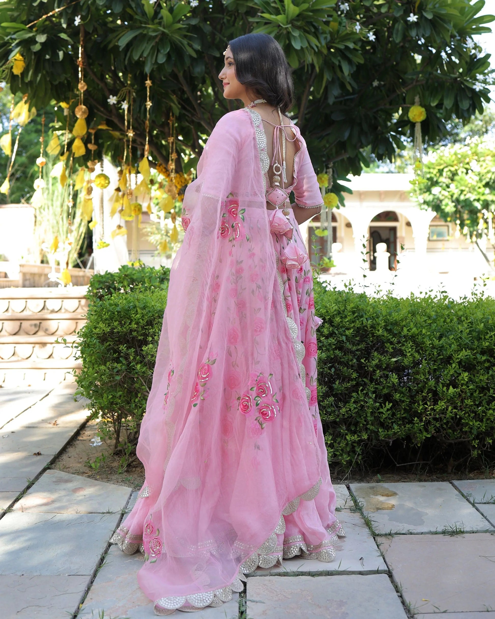 Dewberry Pink Handpainted Chanderi Lehenga Set My Store