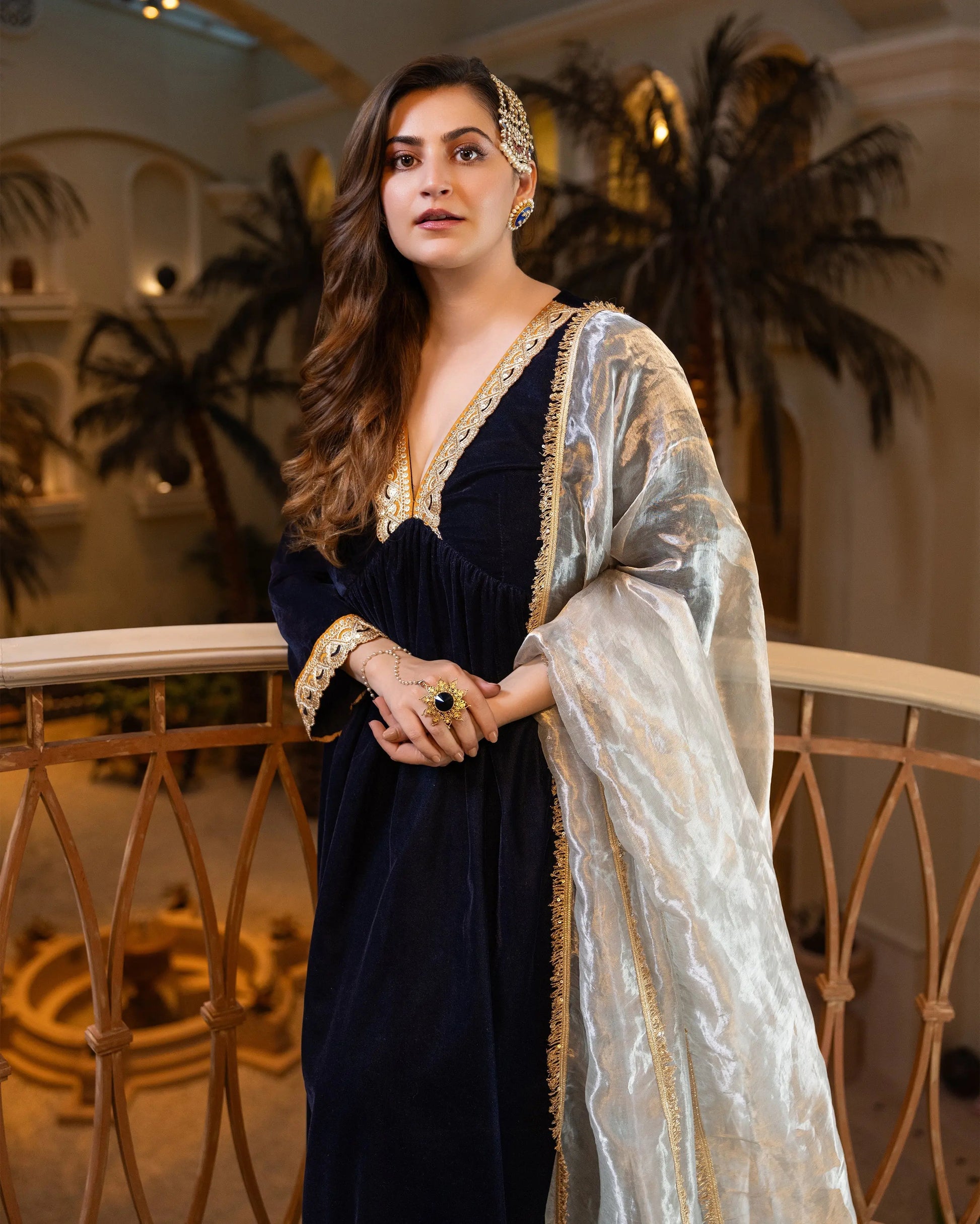 Murshid Navy Solid Velvet Suit Set My Store