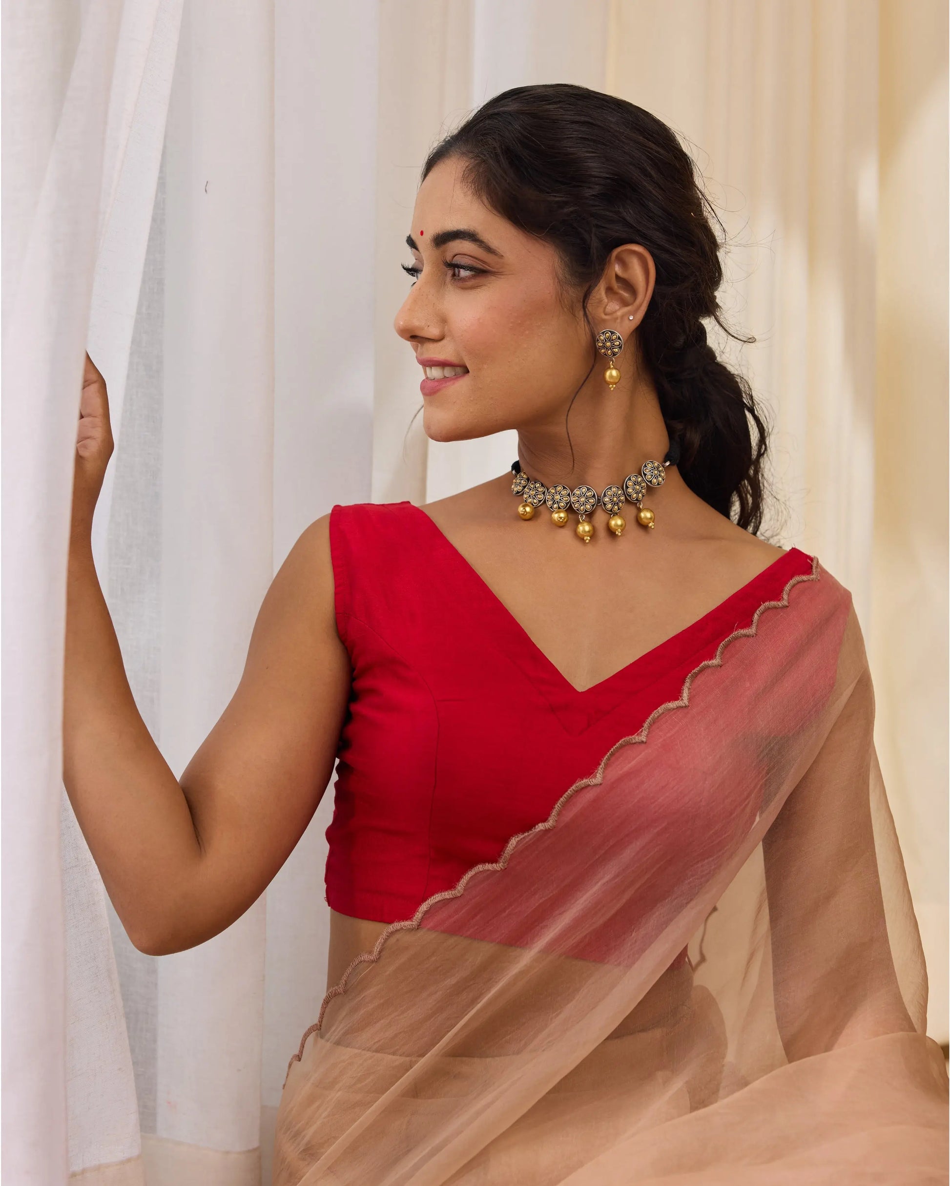 Cherry Chic Red Silk Sleeveless Blouse My Store