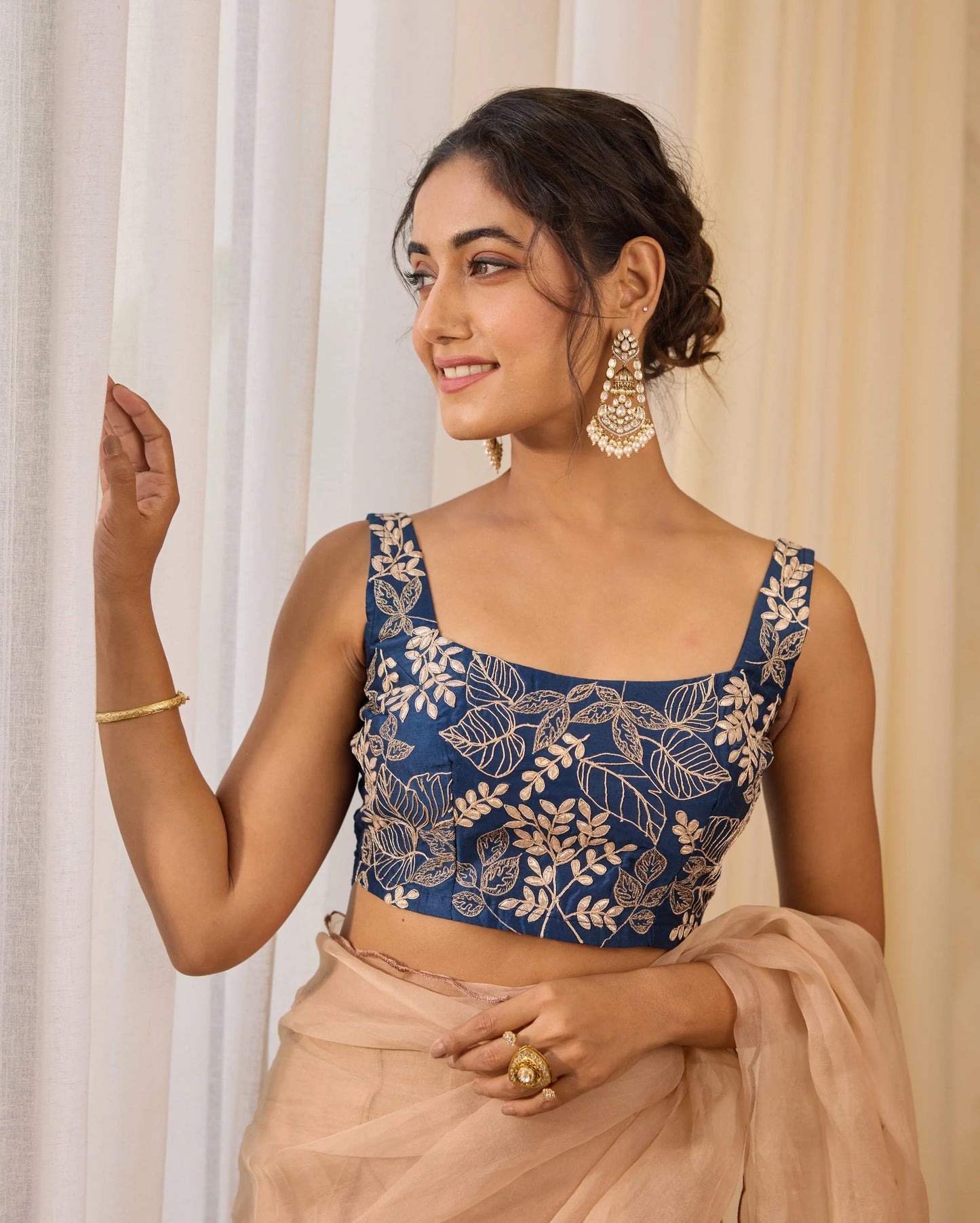 Indigo Whisper Blue Chanderi Gotapatti Blouse My Store