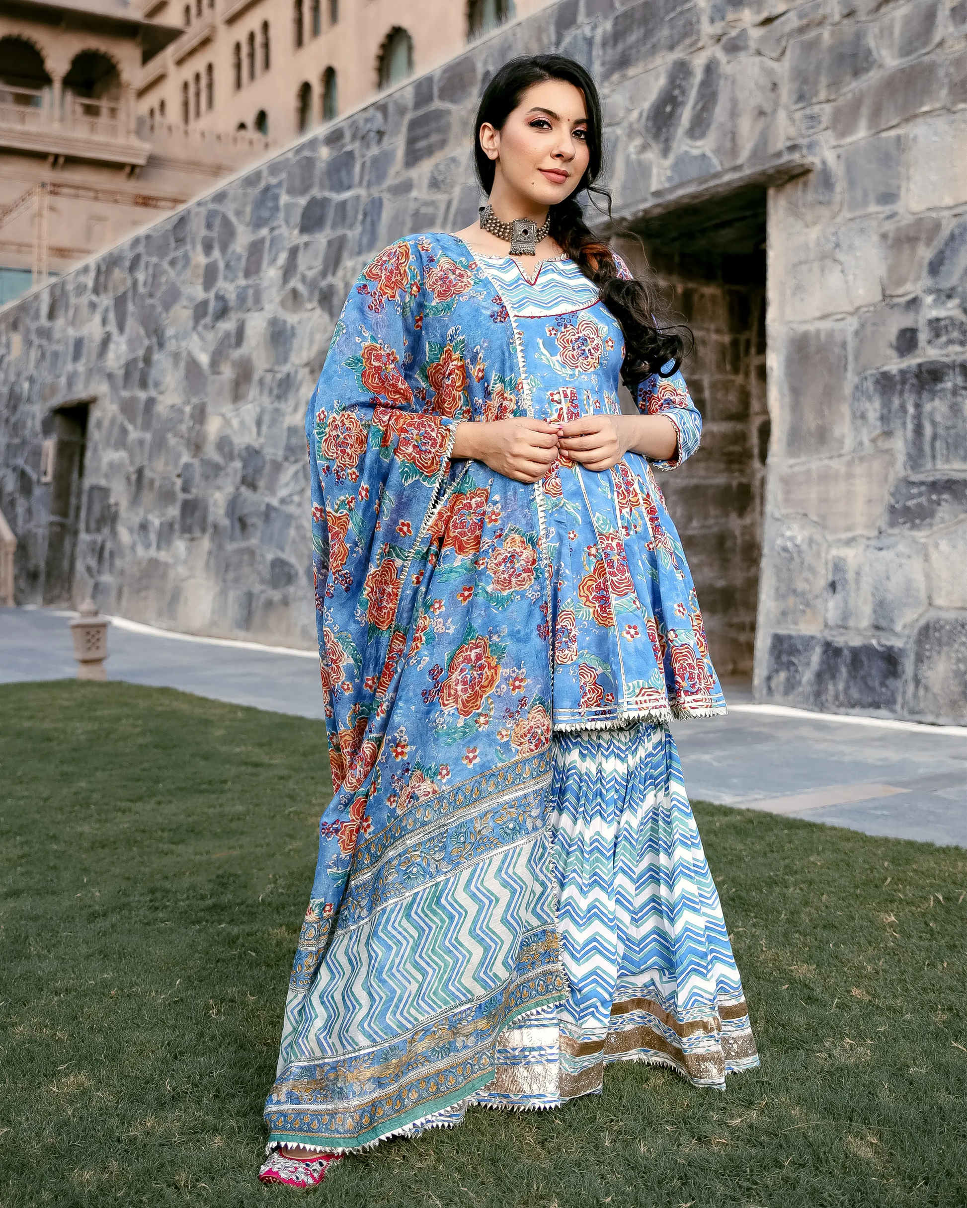 Rain Flower Handblock Gota Sharara Set My Store