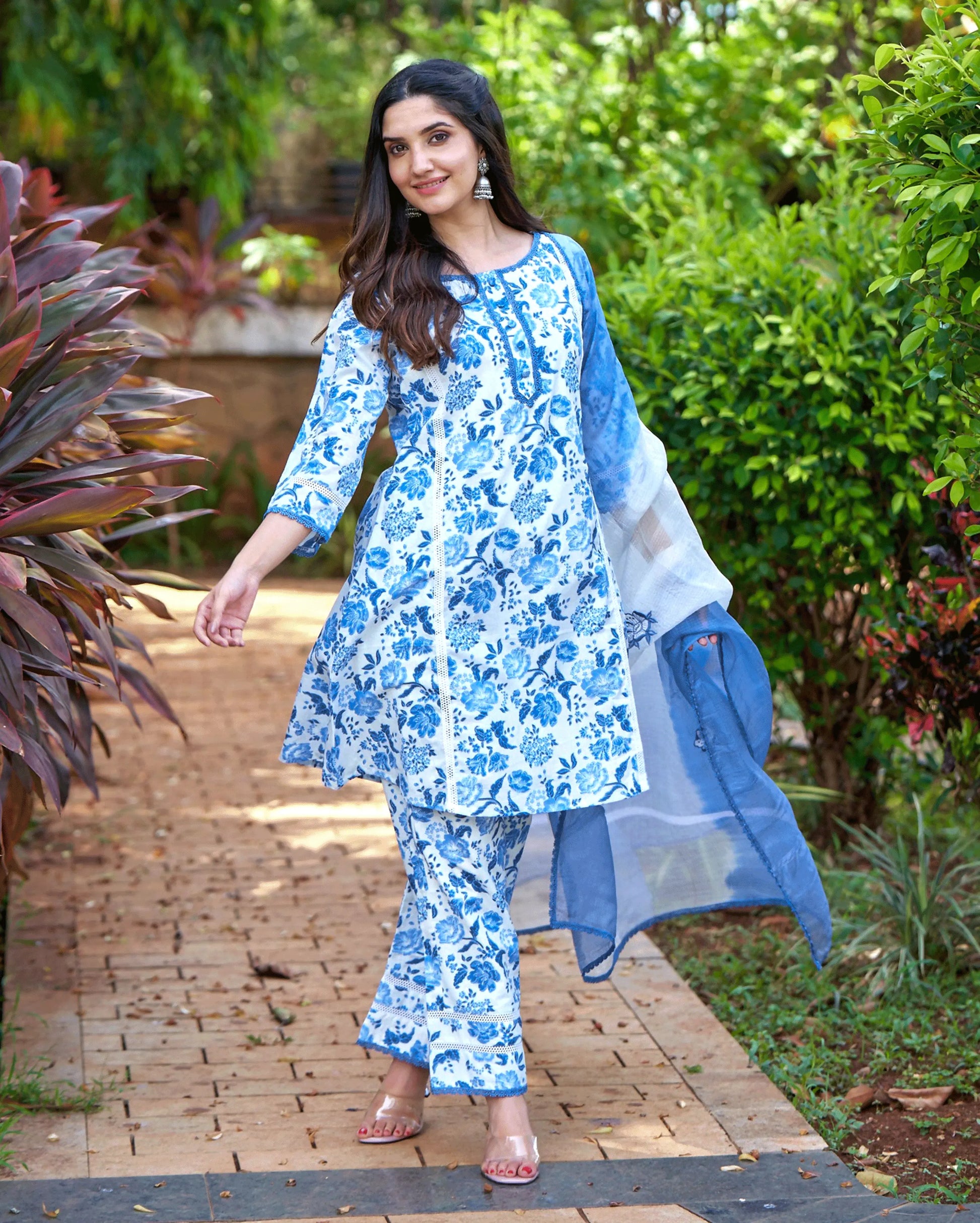 Fresh Blue Printed Cotton Suit Set My Store