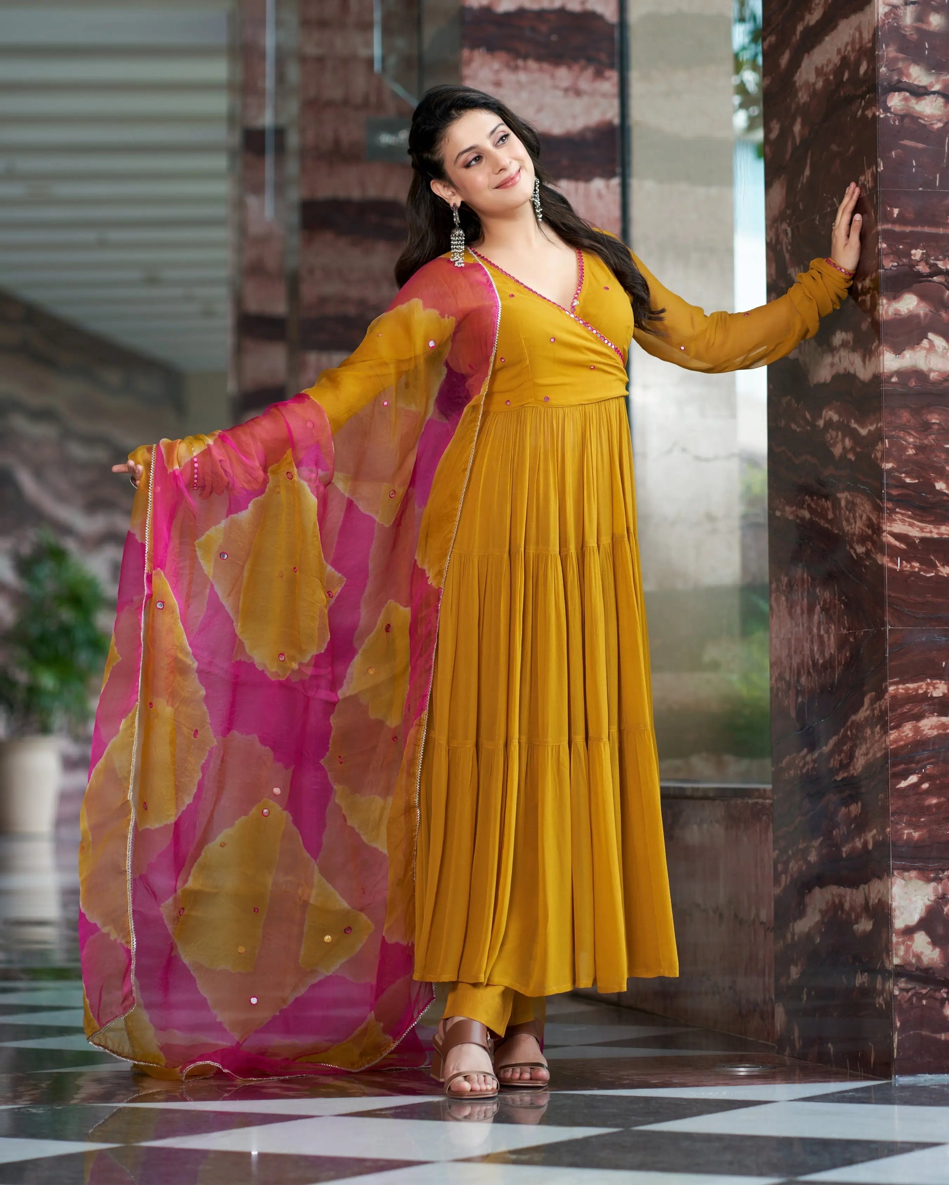 Umang Mustard Yellow Embroidered Georgette Suit Set My Store