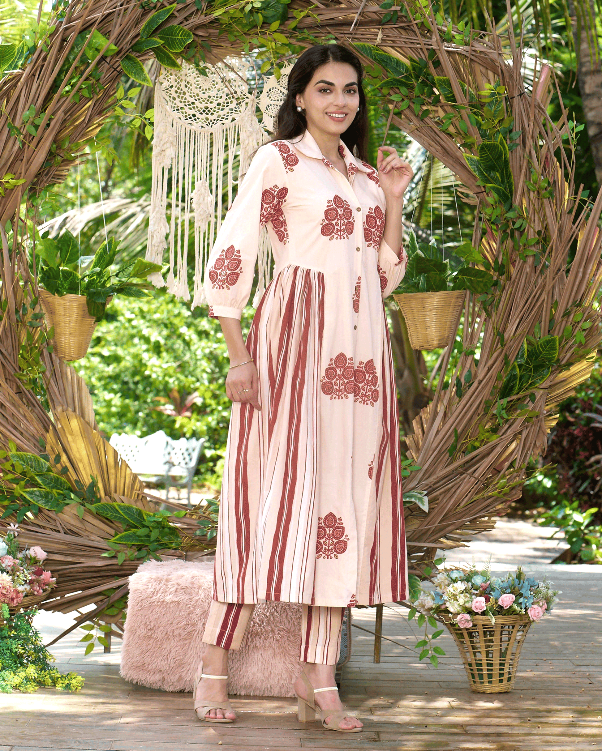 Noor Cream Printed Cotton Coord Set My Store