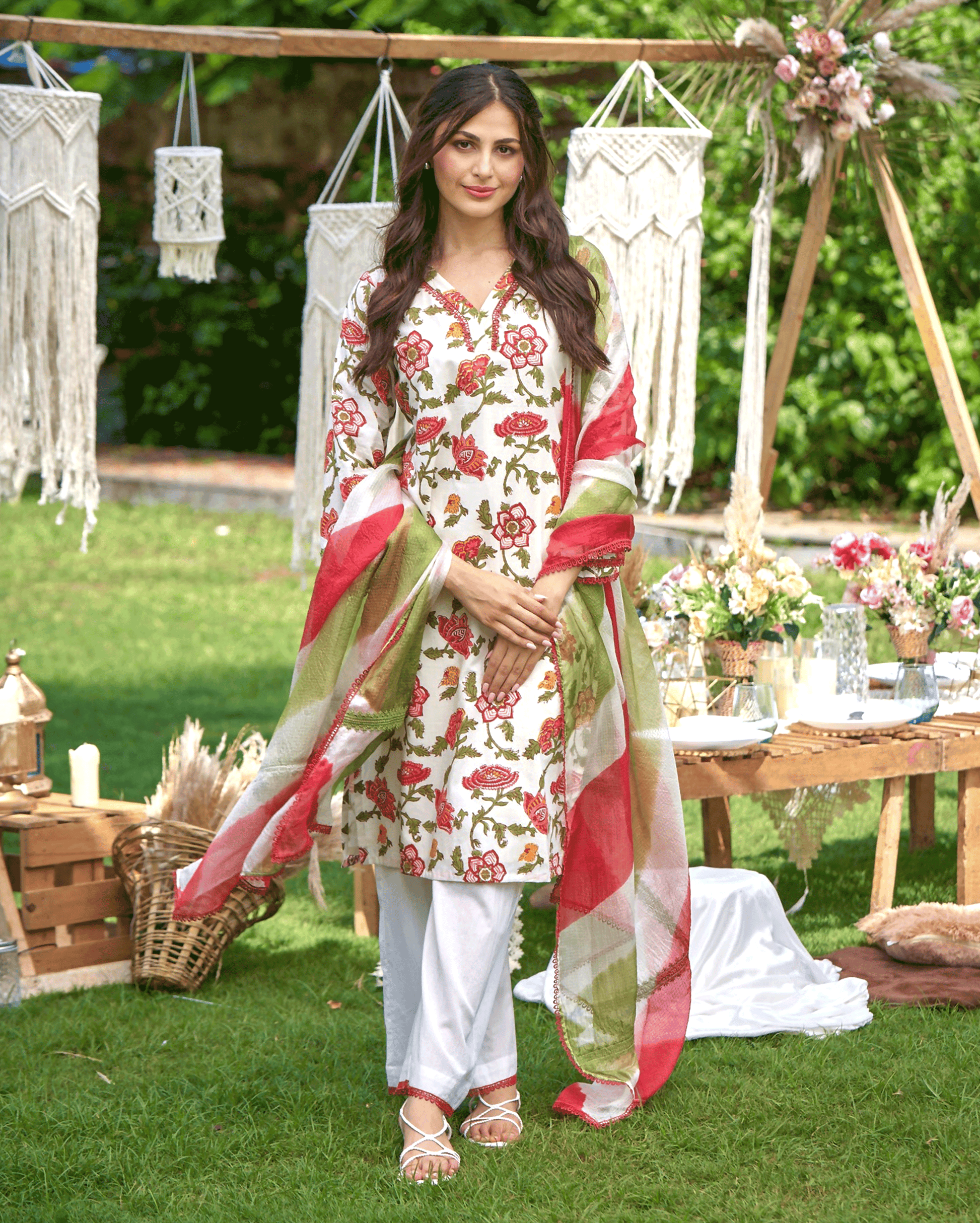 Sunrise Bloom Red Printed Cotton Suit Set My Store