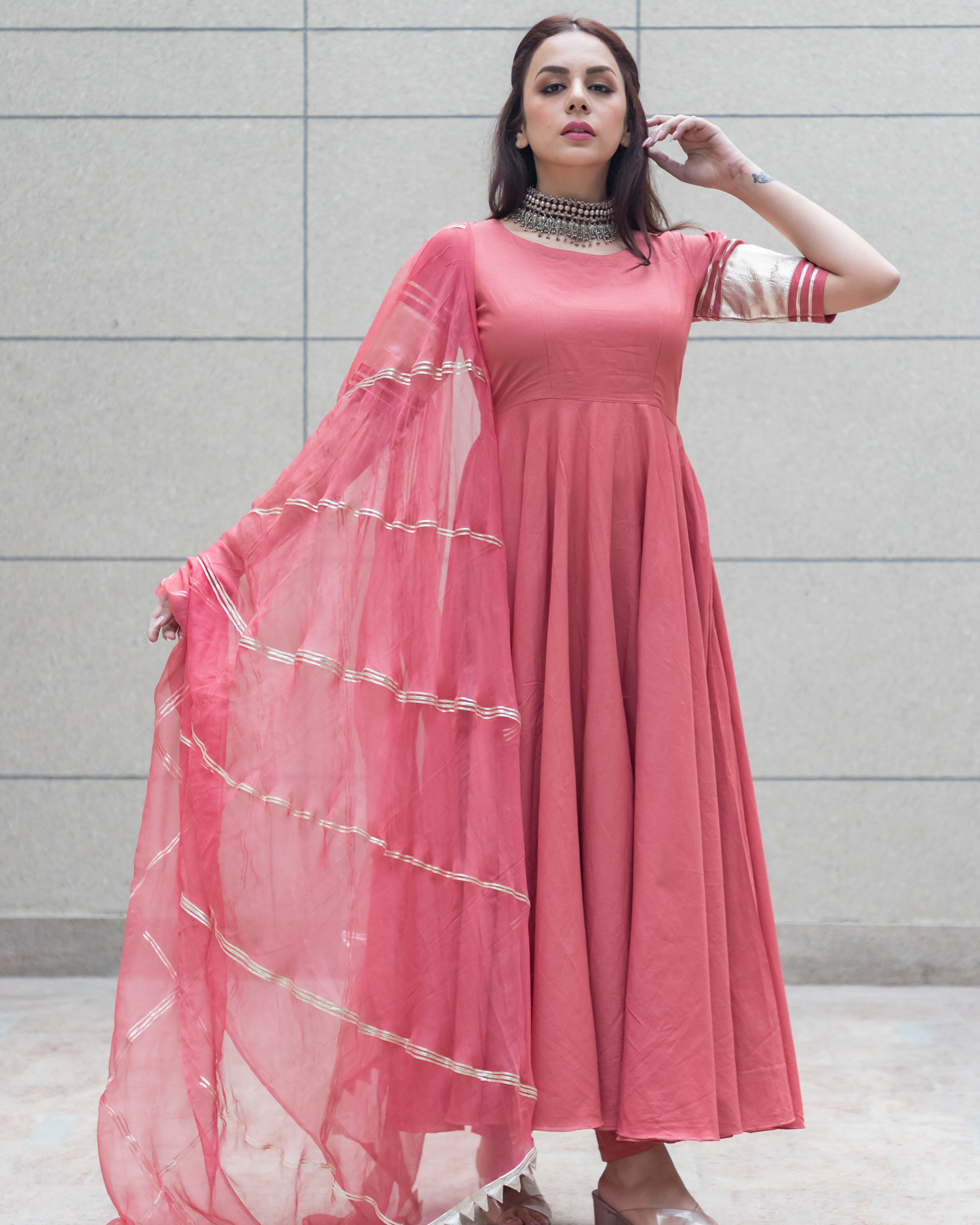 Peach Gotapatti Cotton Suit Set My Store