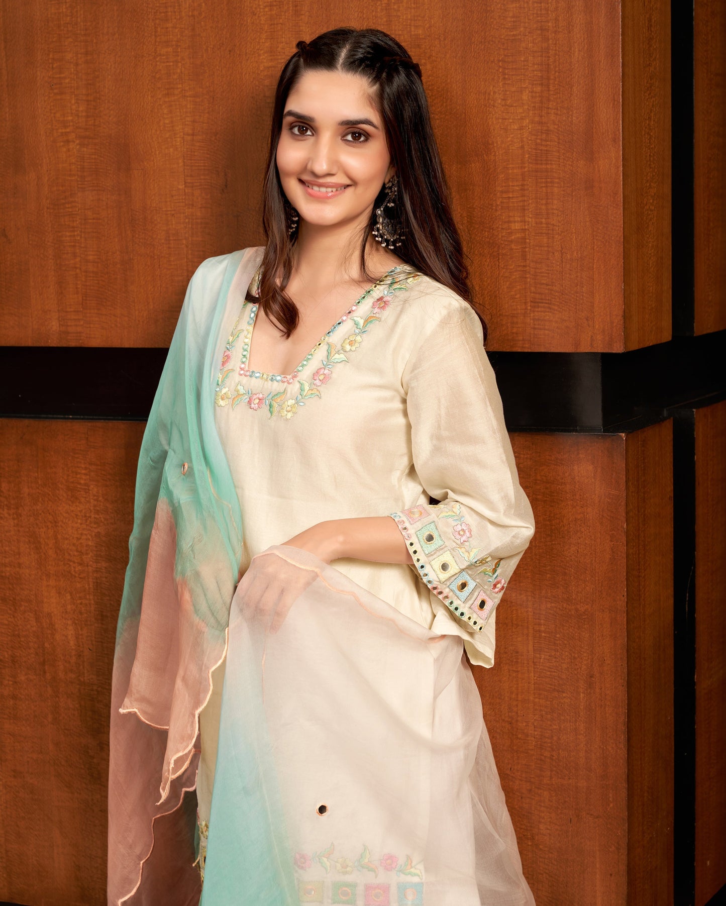 Raas White Embroidered Chanderi Sharara set Quick Cart