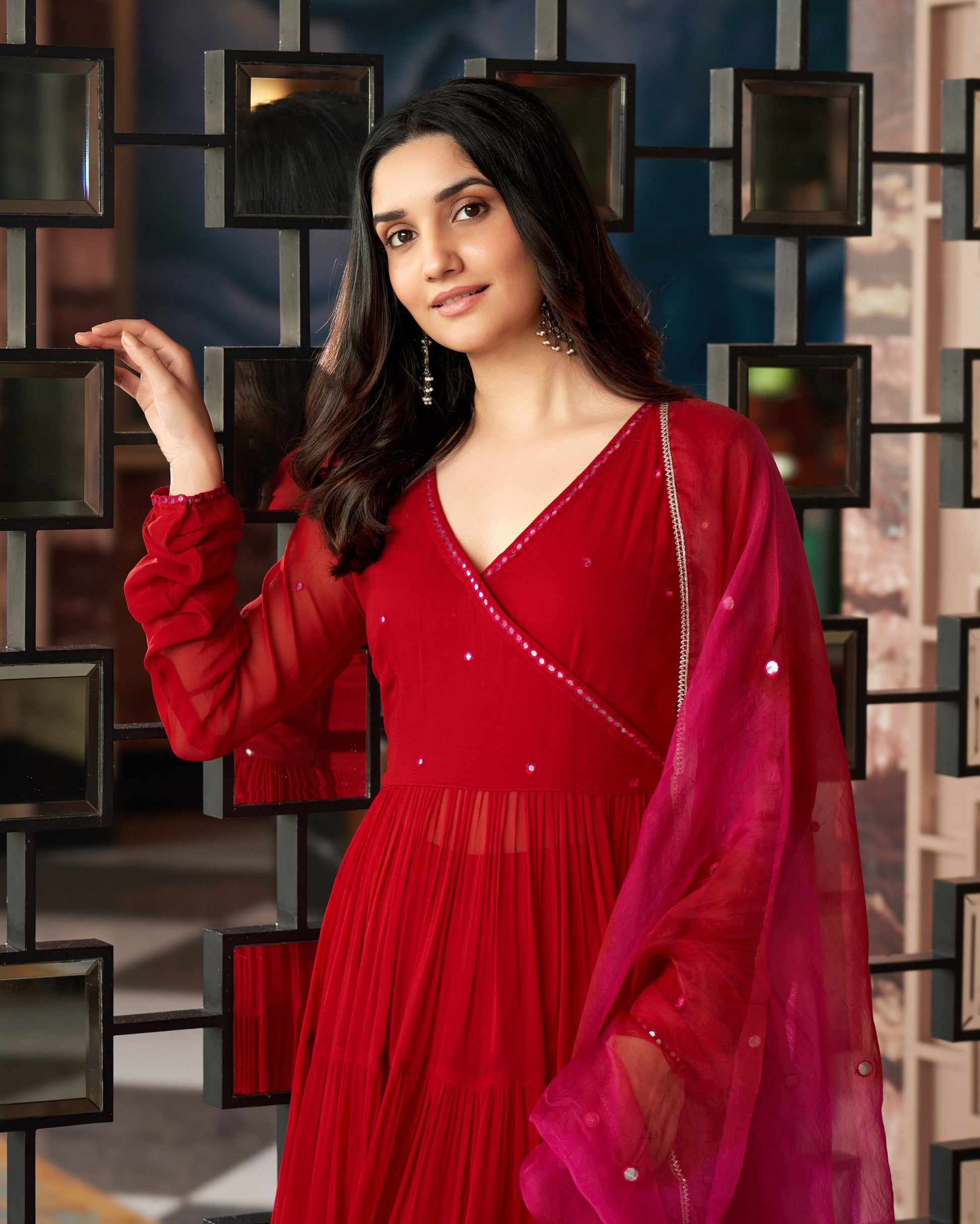 Rajni Red Embroidered Georgette Suit Set Quick Cart