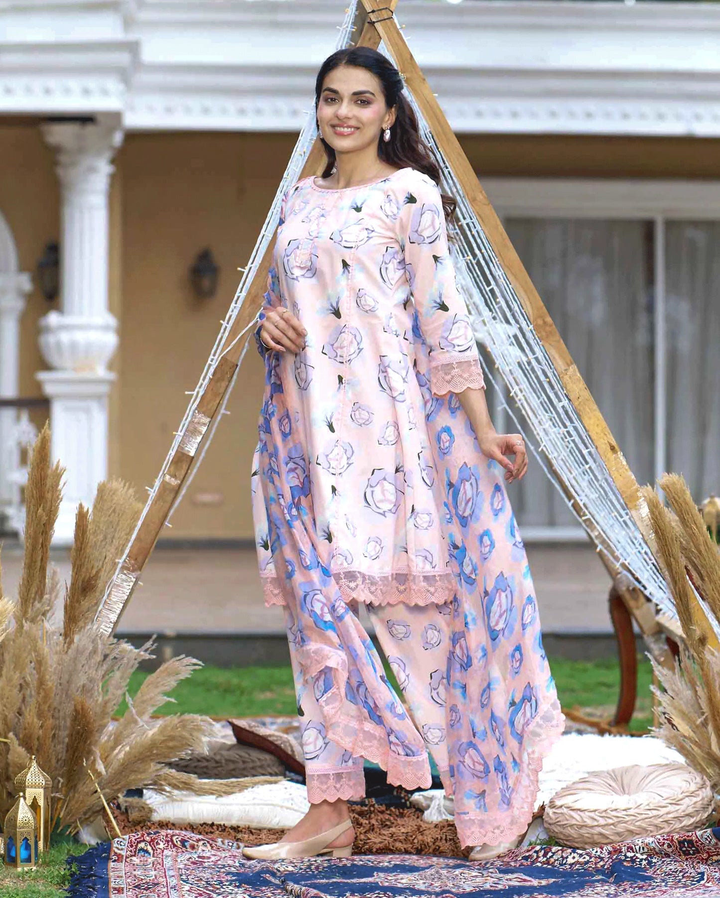 Coneflower Peach Printed Cotton Suit Set My Store