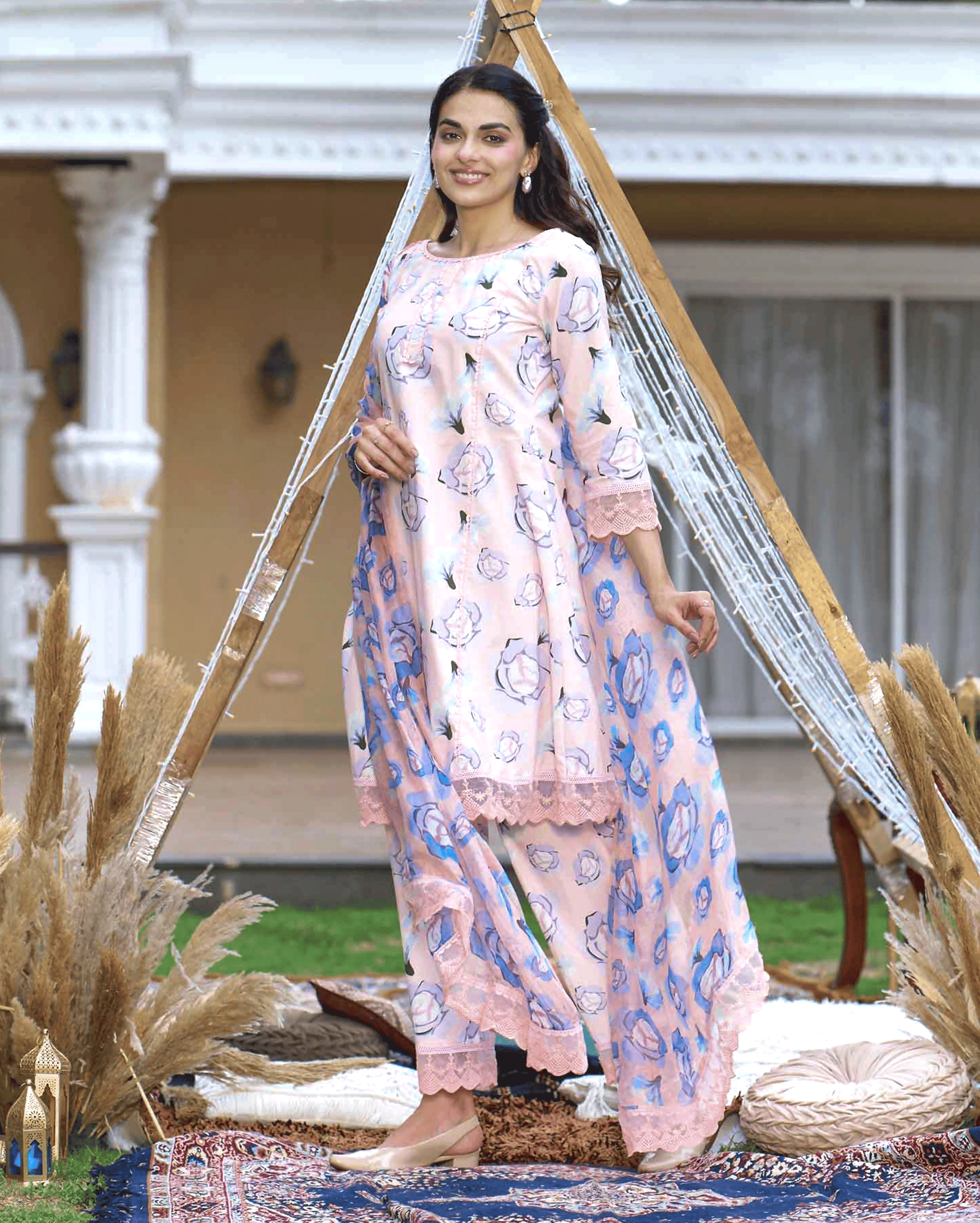 Coneflower Peach Printed Cotton Suit Set My Store