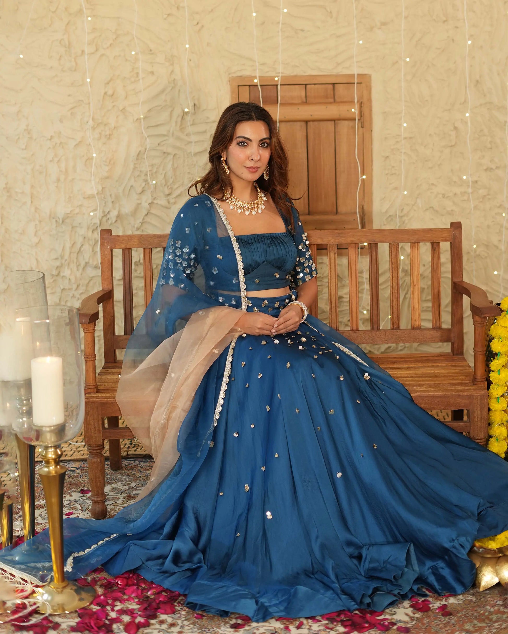 Phuljhadi Blue Handcrafted Satin Lehenga Set My Store