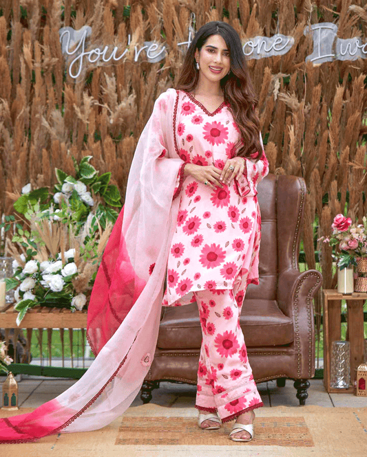 Nysa Pink Printed Silk Suit Set My Store