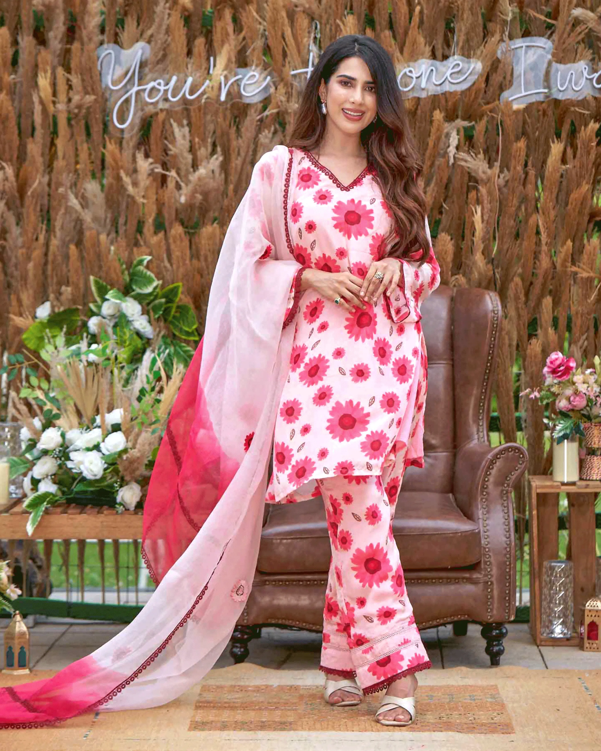 Nysa Pink Printed Silk Suit Set My Store