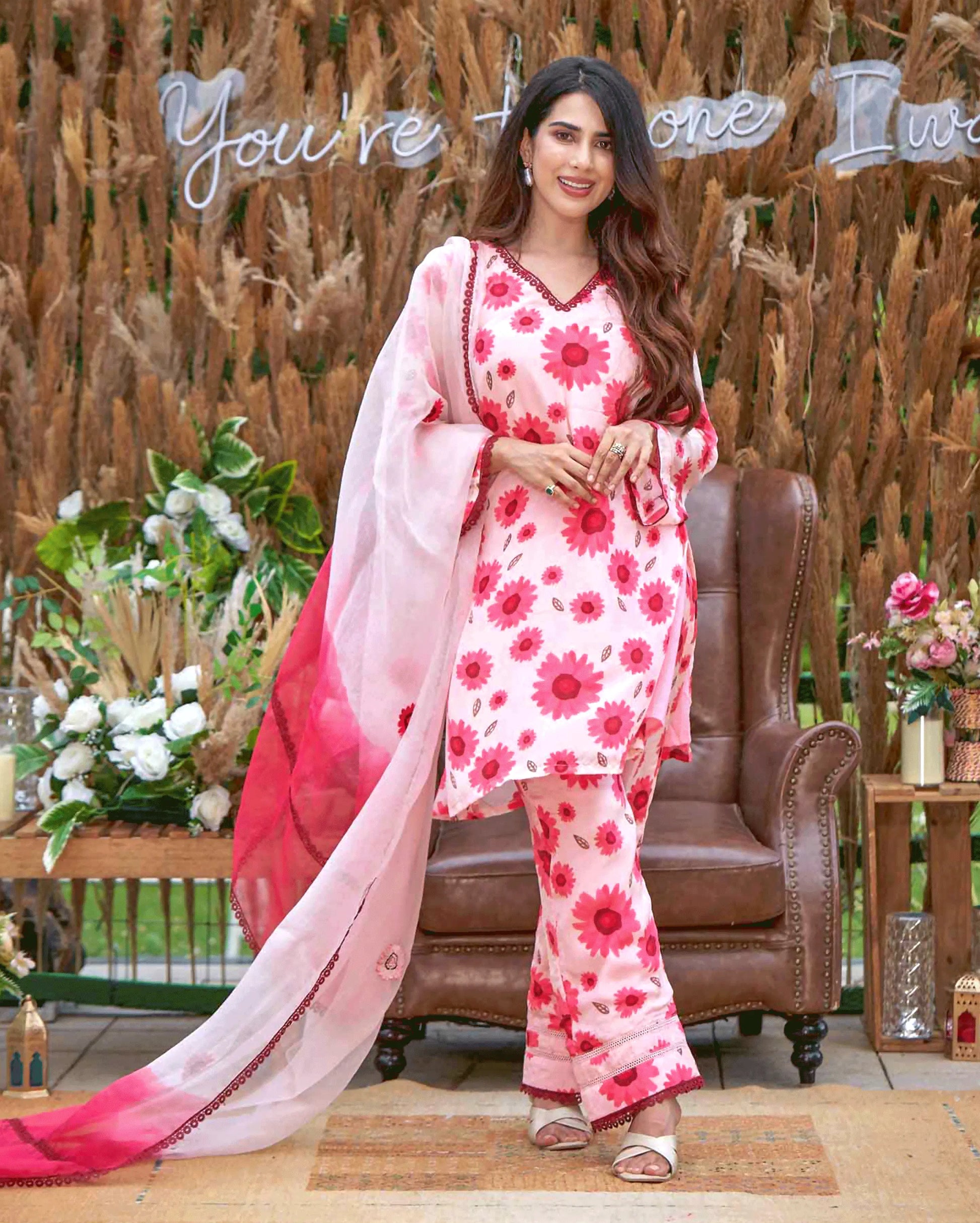 Nysa Pink Printed Silk Suit Set My Store