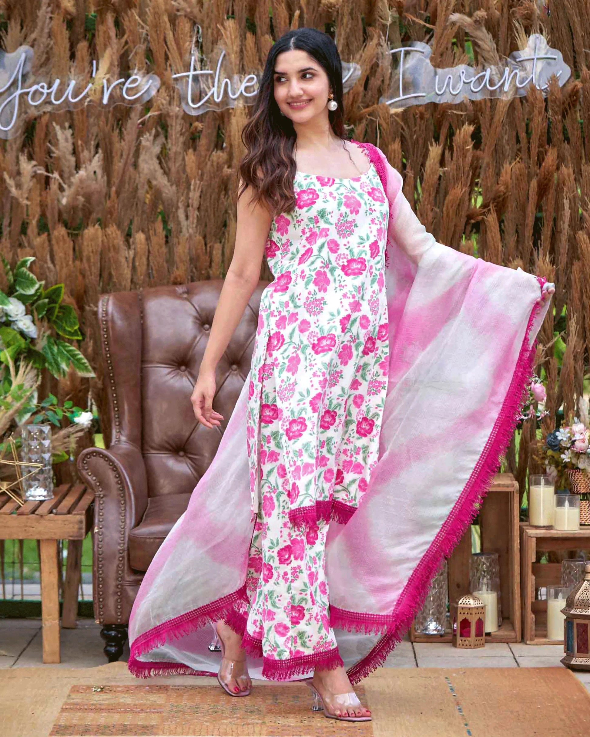 Carnation Pink Printed Cotton Suit Set My Store